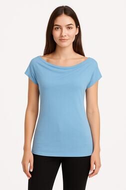 San Francisco City Lights Soft Drape Neck Tee T-Shirt Light Blue Size Large NEW